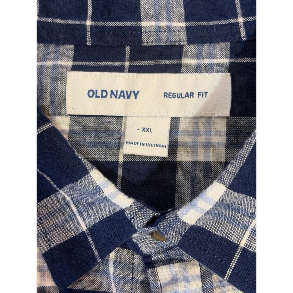 Old Navy Regular-Fit Plaid Linen-Blend Shirt XXL Buisness Casual - Picture 3 of 12